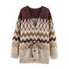 Retro Coffee V-Neck Jacquard Knit Cardigan - Elegant Long Sleeve Button Sweater (2026 European & American Style)