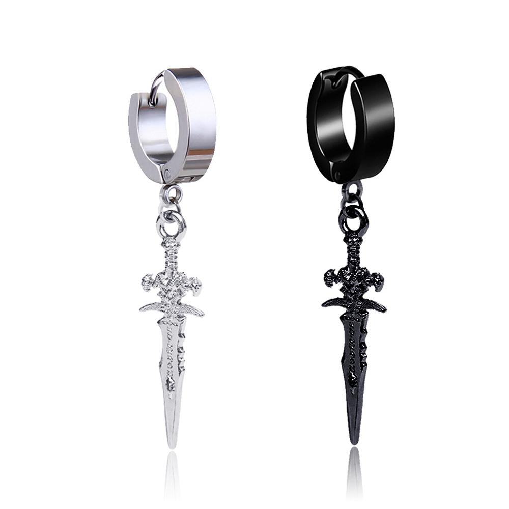 

2pcs Stainless Steel Dragon Coil Sword Pendant Drop Hoop Earrings Unique Punk Hip Hop Style for Men Women Daily Wear Jewelry
