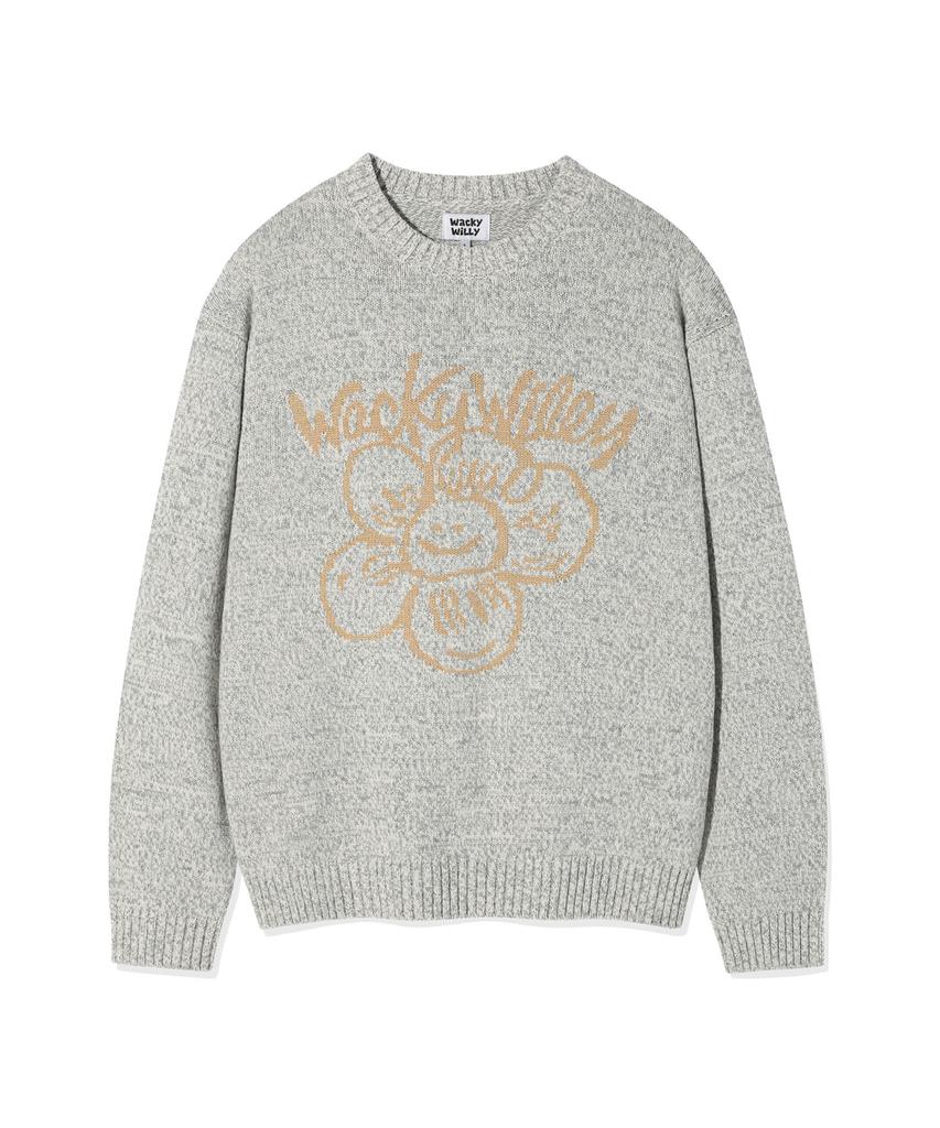 WACKY WILLY Big Lily Graphic Pullover Knit Grey