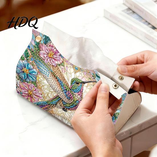 Diy Rhinestone Painting Kit DIY Faux Diamond Art Tissue Box Leather Desktop Sparkling Supplies Holder Pouch 5D Embroidery Craft for Home Office Car