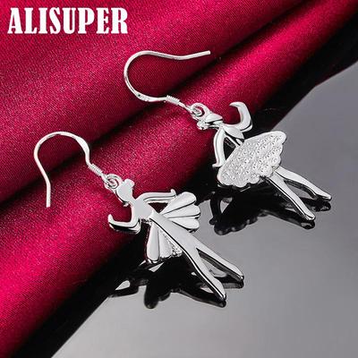 925 Sterling Silver Dancing Girl Drop Earring Jewelry