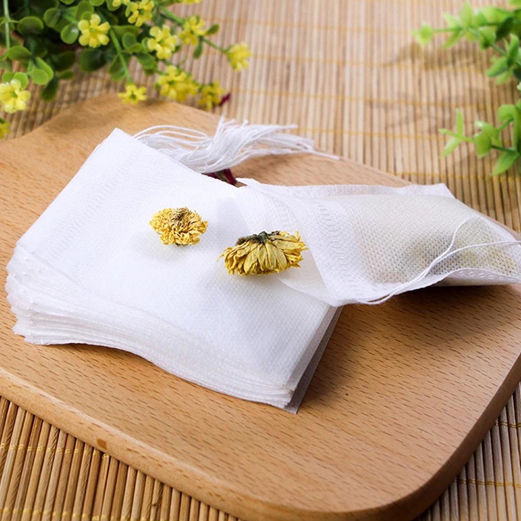100 Pieces Tea Coffee Drawstring Bags Non-Woven Fabric Breathable Portable Spice Herb Mesh Pouches DIY Crafting Supplies