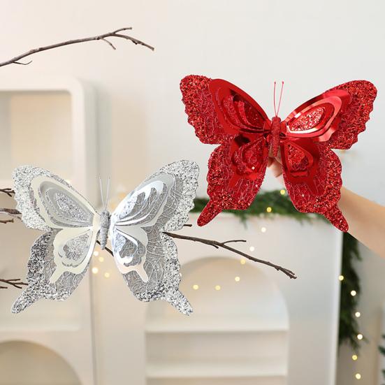 Christmas Tree Butterfly Ornaments 3D Glitter Hollow Butterflies Decoration Xmas Tree Wreath Wall Hanging