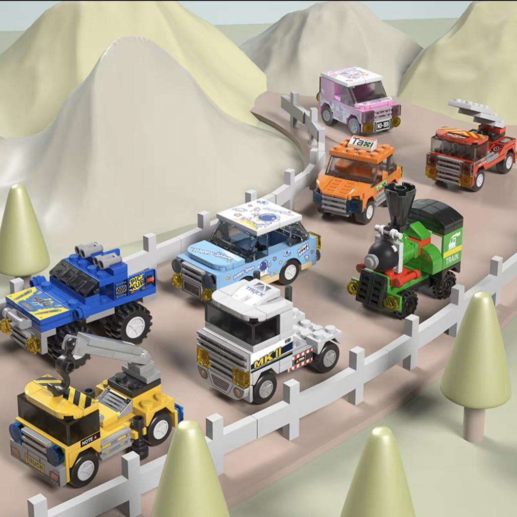 8 Small Particle Building Blocks For City Vehicles, Cars, Cranes, Fire Trucks, Puzzle Toys, Holiday Gifts For Boys