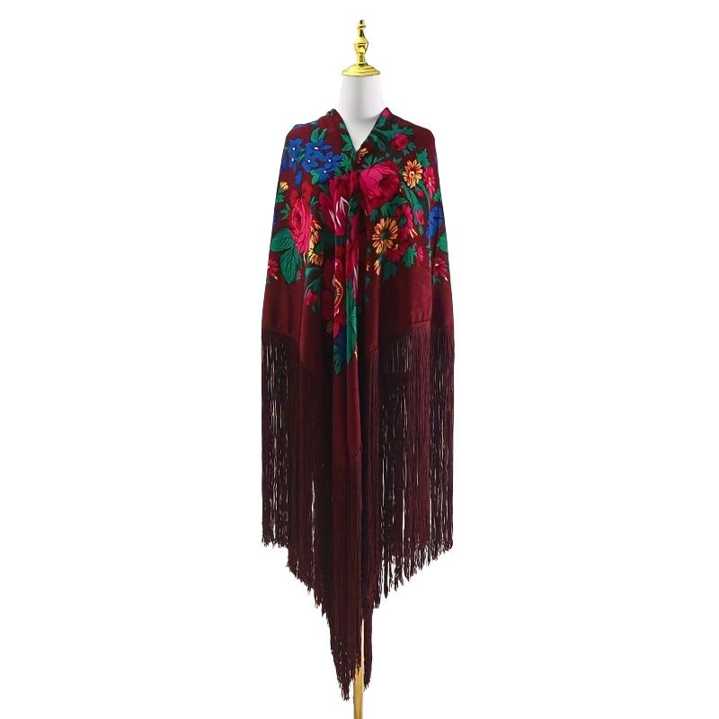 Elegant Long Tassel Peony Flower Shawl Scarf - Ethnic Retro Style, 50cm.