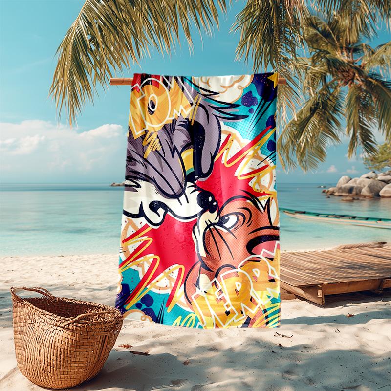 Tom Jerry Hug Cartoon Cat Mouse Soft Beach Towel Outdoor Vacation Beach Towel Outdoor Absorbent Bath Towel Blanket Beach Towel
