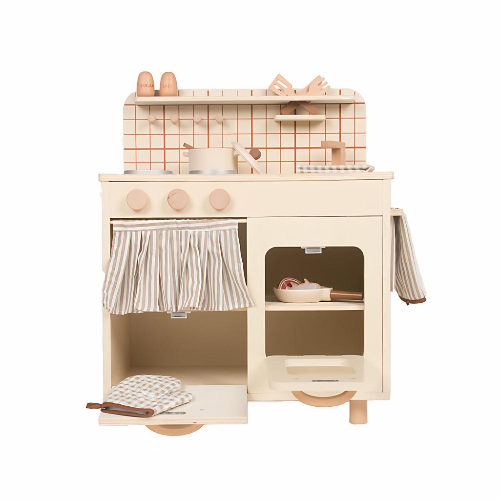 Kids' Wooden Kitchen Playset—Log Style Cooking Toy for Pretend Play