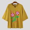INCERUN Oversized Men Round Neck Short Sleeve 3D Flower Print Stitching Casual Rib T-shirts Tops