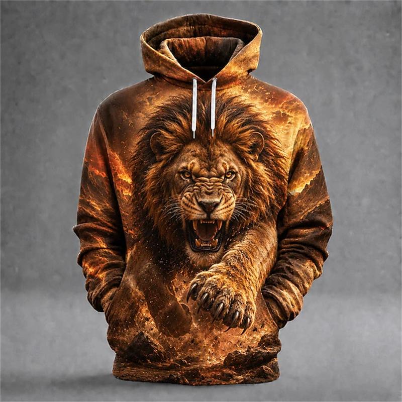 Women's Autumn Winter Fashion Hoodie Fierce Leopard Print Sweatshirt Loose Comfortable Plus-Size Fit Outdoor Street-Style Top