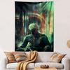 Blade Runner Style Man Tapestry Wall Hanging, White Hair Rain City Digital Art, Futuristic Wall Decor for Bedroom Living Room Dorm