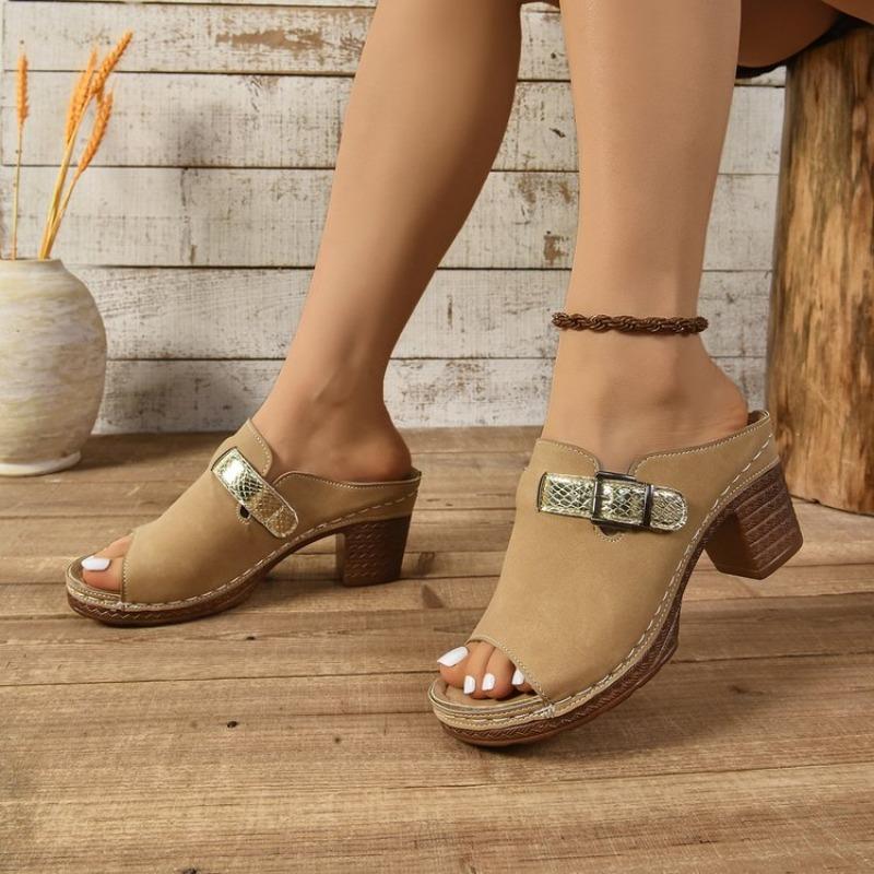 Fashion 2025 Summer Women's Fashion Casual Slippers Solid Color Square Root Anti-Slip Sandals  with Heels and Open Toes Summer Slippers