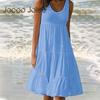 Jocoo Jolee Femmes Causual Col O Sans Manches Volants Mini Robe Boho Uni Robe de Plage Surdimensionnée Ample Été 2023