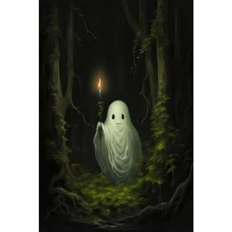 Halloween Ghost Poster Cute Ghost Forest Canvas Printing Poster Wall Art Festival Decoration Painting for Home Living Room Decor