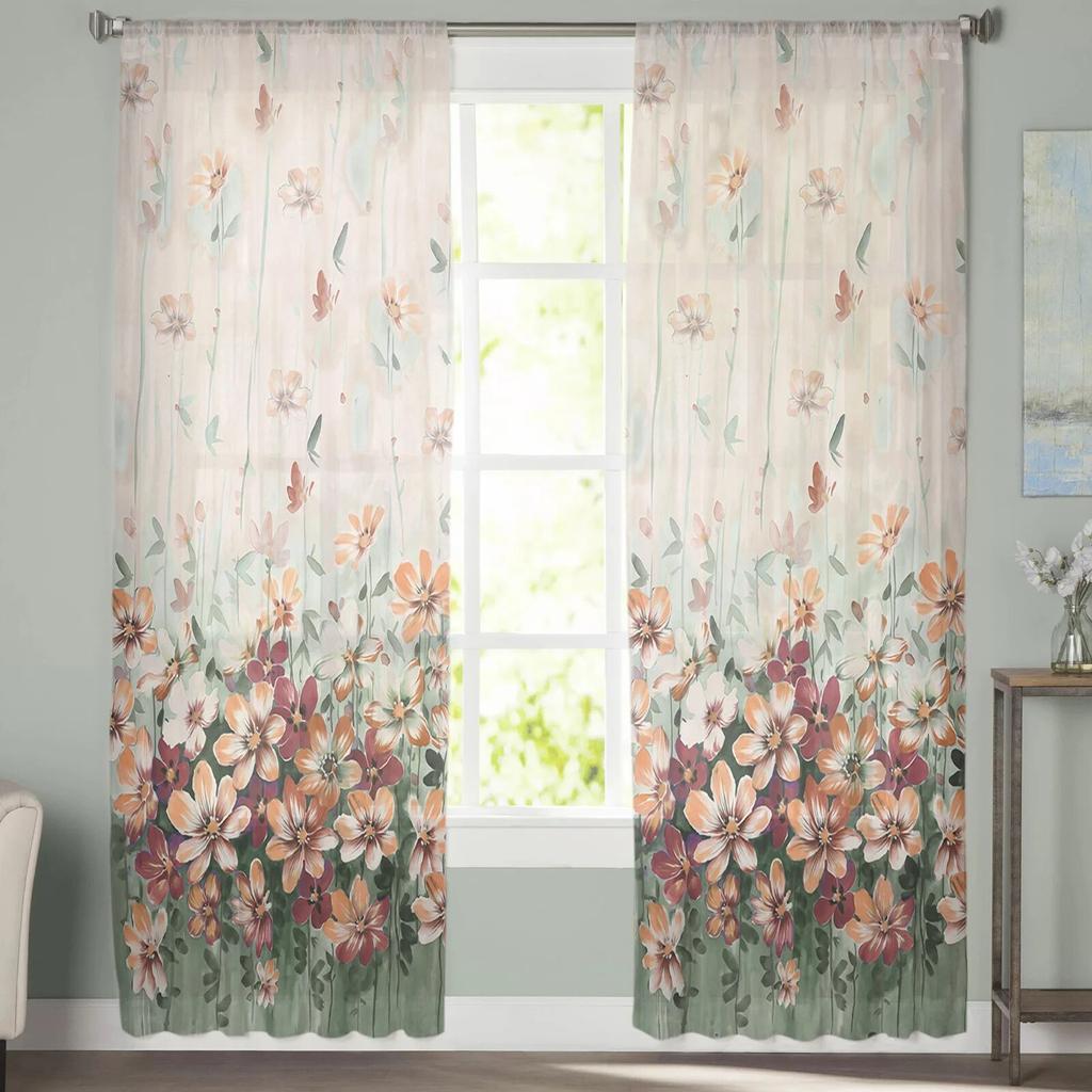 Kwiaty Rośliny Gradientowe Okna Tiulowe Zasłony Do Salonu Kuchnia Nowoczesne Osłony Okien Zasłony Woalowe