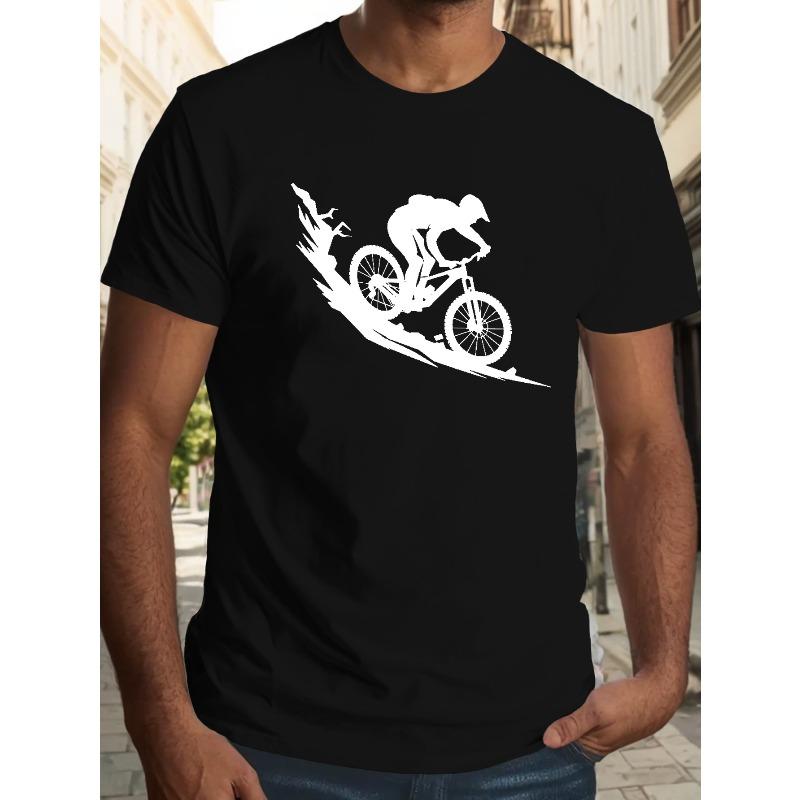 

Men S Minimalist Mountain Bike T-Shirt, Casual Short Sleeve Summer Top, Regular Fit, Geometric Pattern, Crew Neck, Adult Size 4XL чорний
