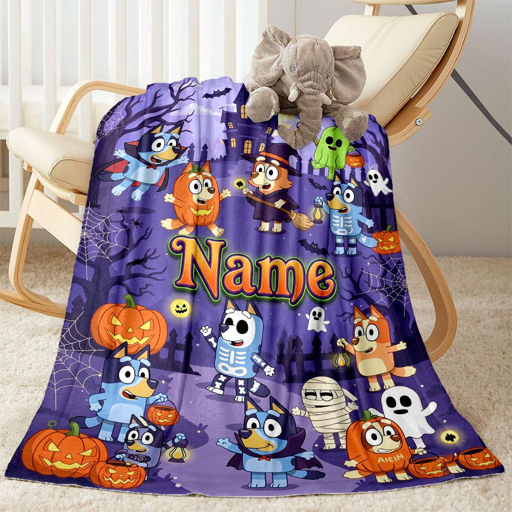 Halloween Bluey Family Personalized Text Blanket Gift Personalized Blanket Soft Warm Cozy for Livingroom Nap Couch Office Chair