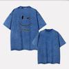 Smiling face hahaha simple washed T-shirt short sleeve gender-neutral men and women loose print clothing