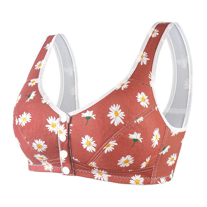 Chinese Style Red Front Buckle Middle-aged and Elderly Underwear Women's Printed Wide Shoulder Straps Tank Top Oversized Bra