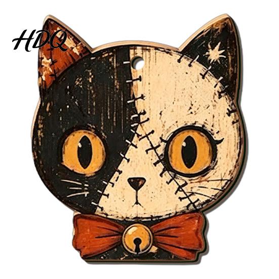 Rustic B&B Bar Theme Decor Vintage Halloween Ornament for Tree, Acrylic Hanging Pumpkin Black Cat Bat Car Mirror Accessories Ghost Skull Decoration