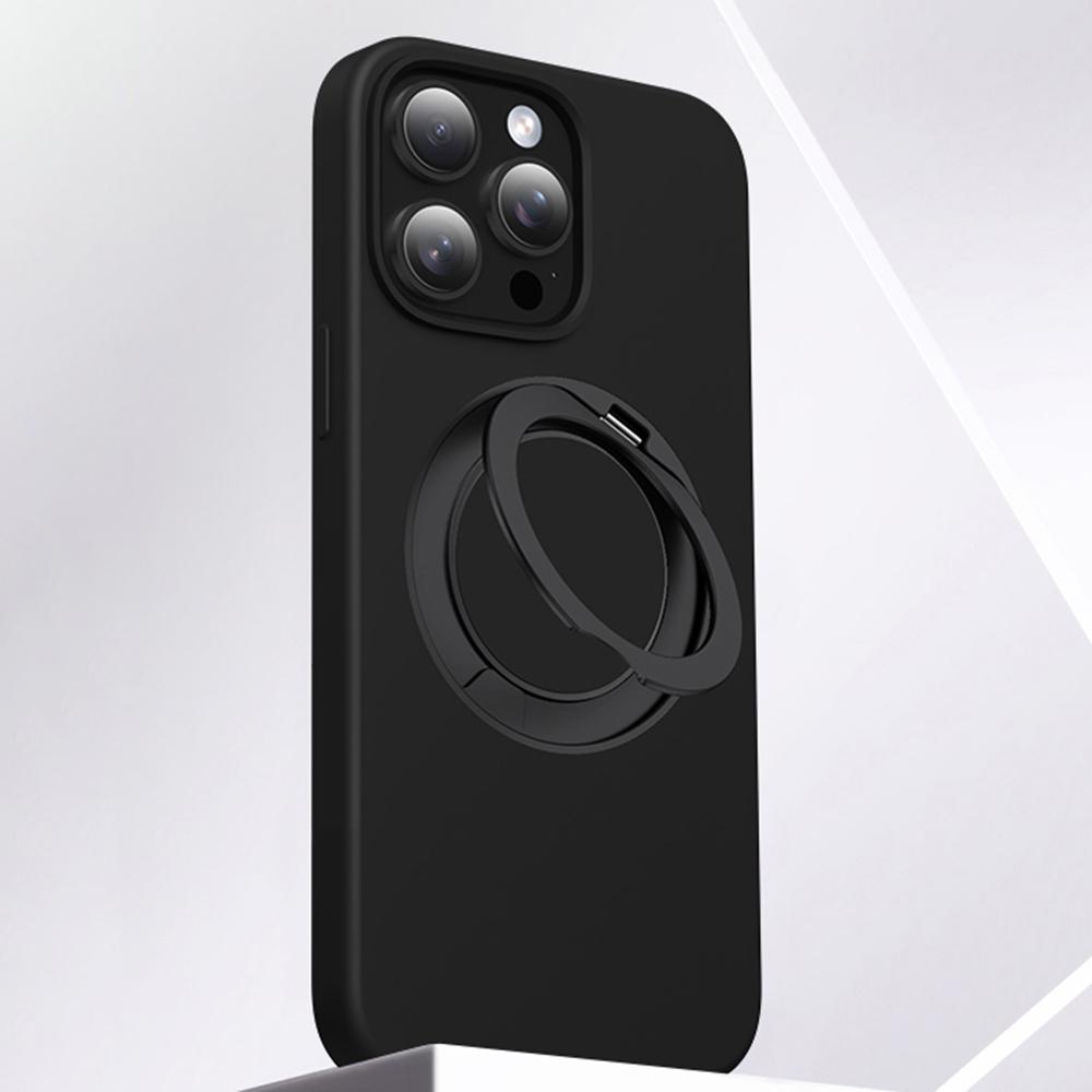 

For iPhone 16 Pro Case Rotating Kickstand Silicone+PC Phone Cover with Camera Touch Control Button Black