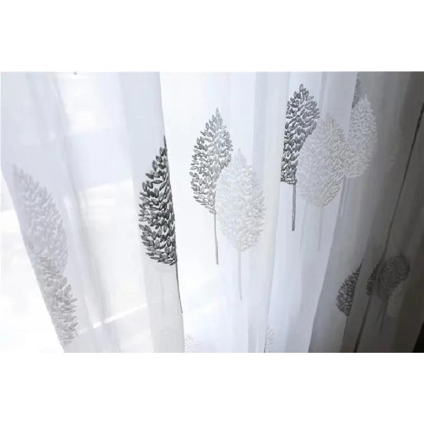 Tulle Curtains for Living Room Balcony Bedroom Translucent Modern Embroidered Curtain Gauze Window Screen 1PC Tree White Sheer