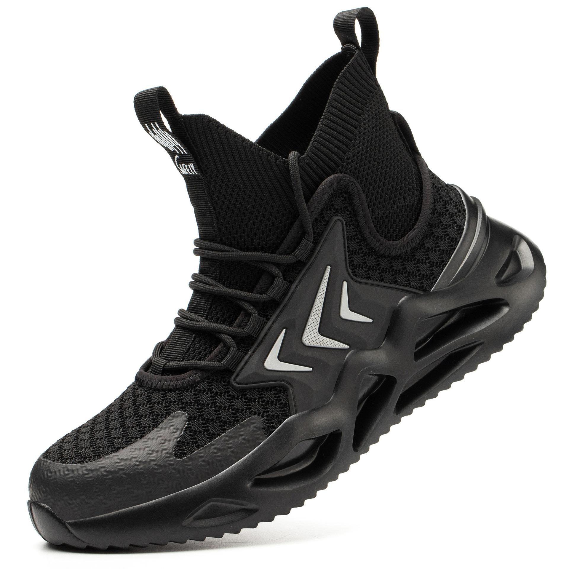 

Wear-resistant labor insurance shoes, smash-proof and puncture-proof, wear labor insurance shoes, men s and women s fly-woven uppers, protective work 48 чёрный