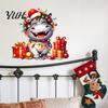 Decorative Stickers for Balcony Cartoon Hippo Christmas Wall Decal, Cute Sticker with Colorful Lights & Cheerful Animal Pattern Xmas Balls, Waterproof