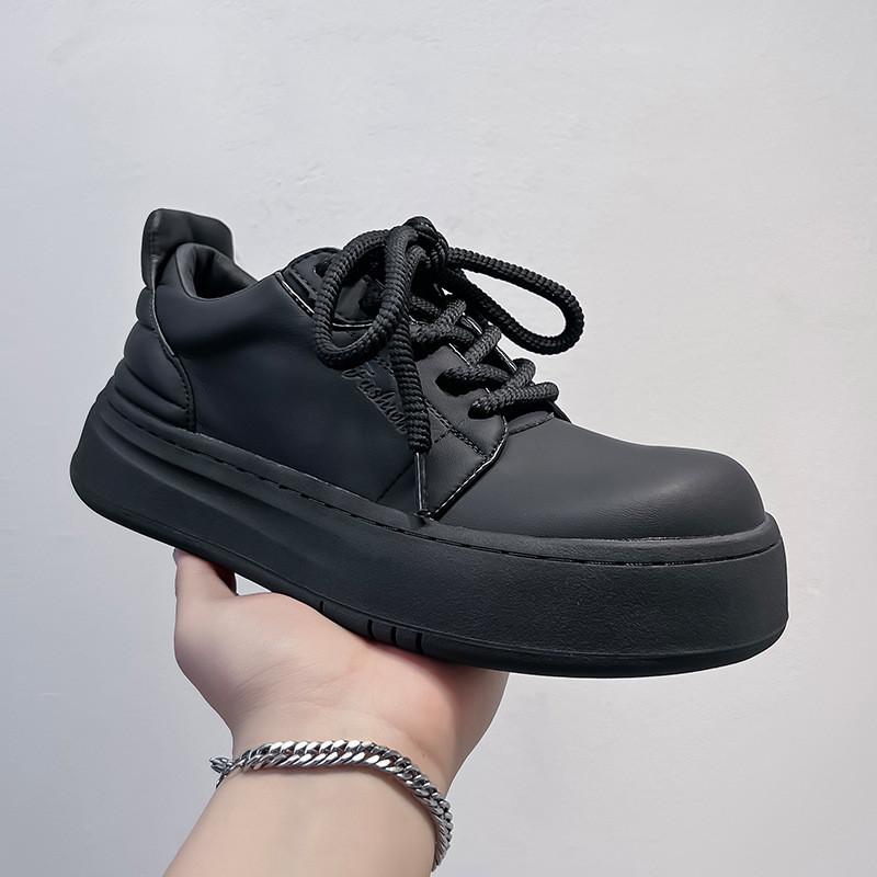 

Мужские повседневные туфли на платформе в корейском стиле, оксфорды на шнуровке из натуральной кожи, черные, белые, стильные кроссовки, молодежная обувь 270 чёрный