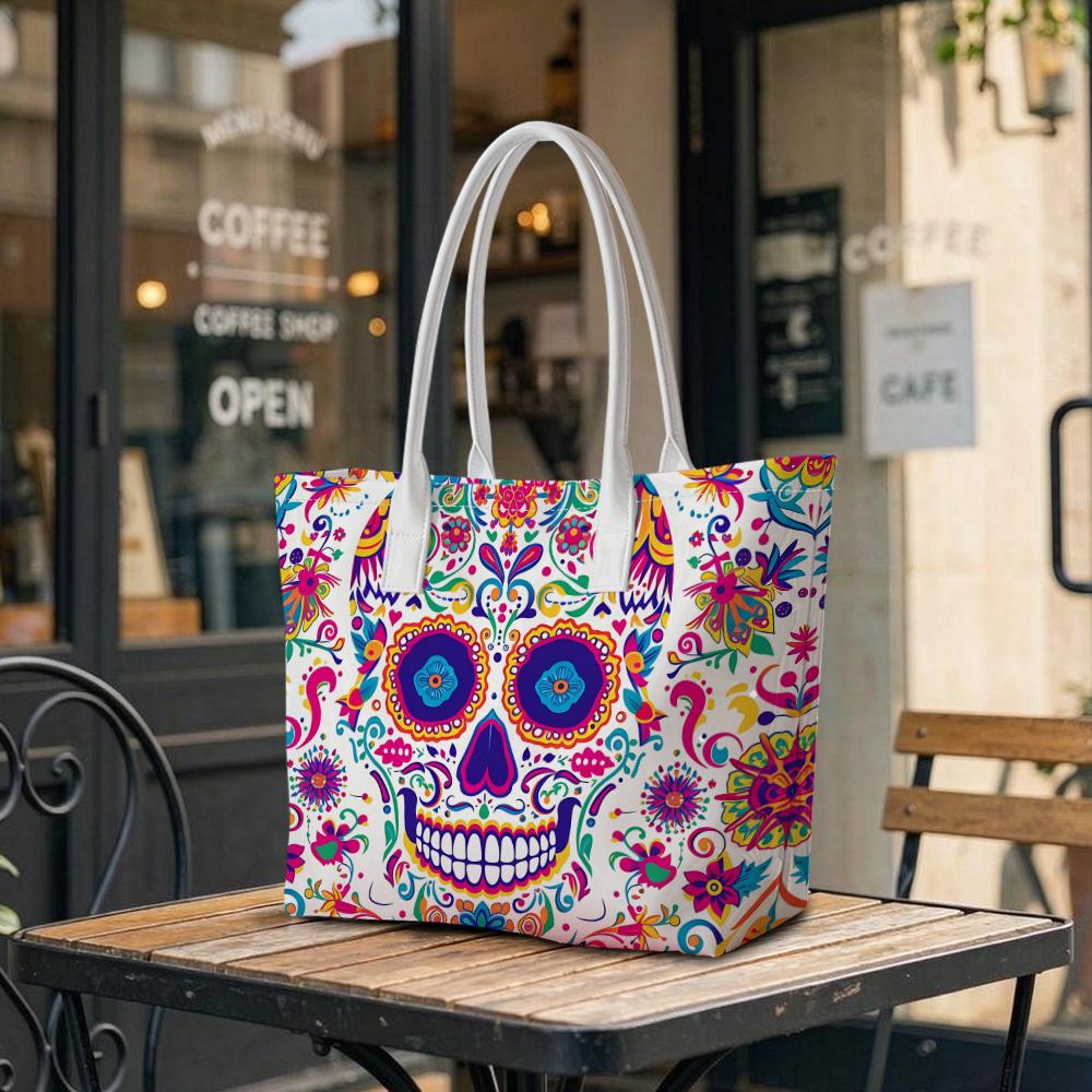 Mexican Sugar Skull Tote Bag Fashion Portable Shoulder Bag for Daily Use