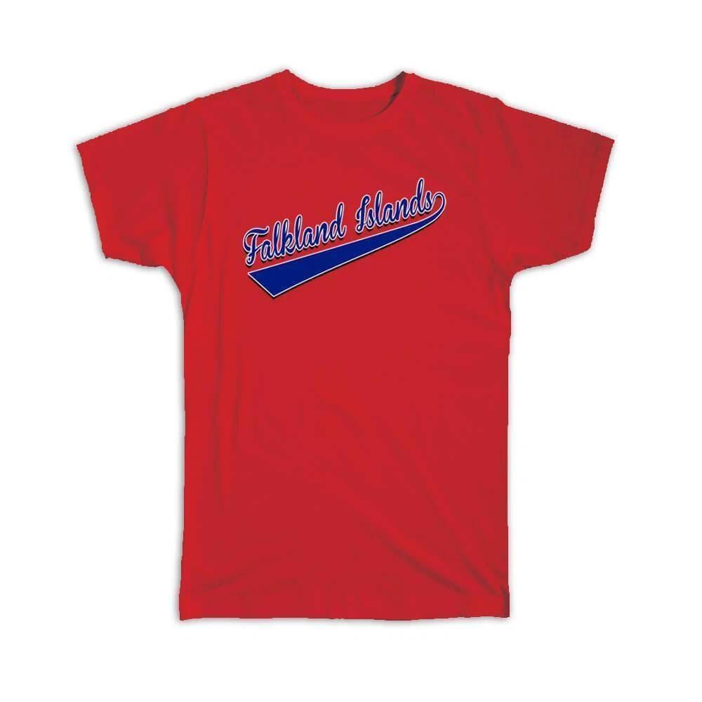 Gift T-Shirt : Falkland Islands Flag Varsity Script Baseball Beisbol Country XL
