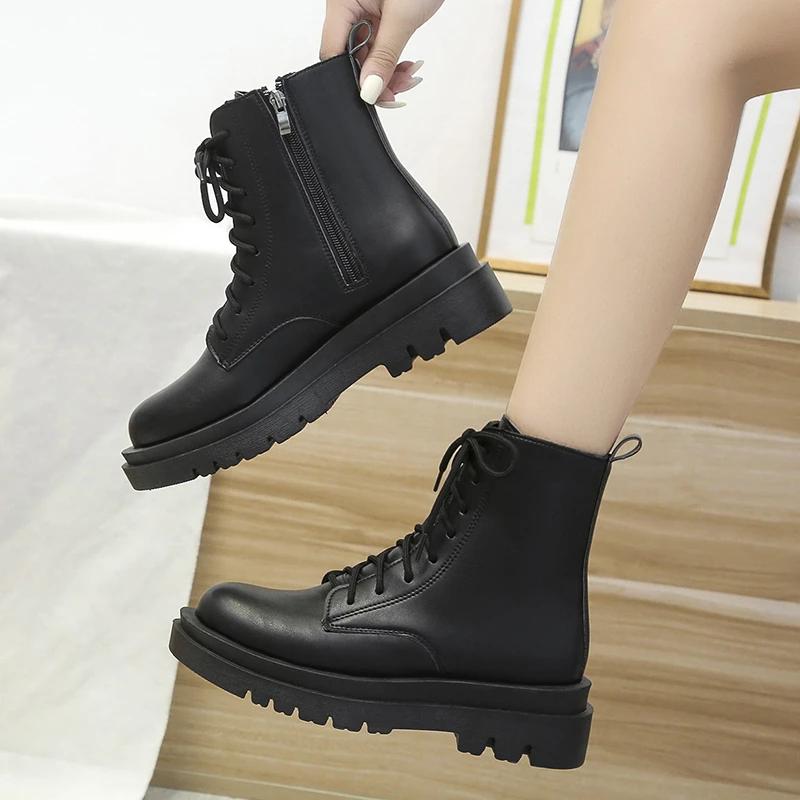 Fashion New Women's Platform Shoes Autumn Round Toe Side Zipper Ankle Boots for Women Casual Sneakers Outdoor Women's Platform Boots