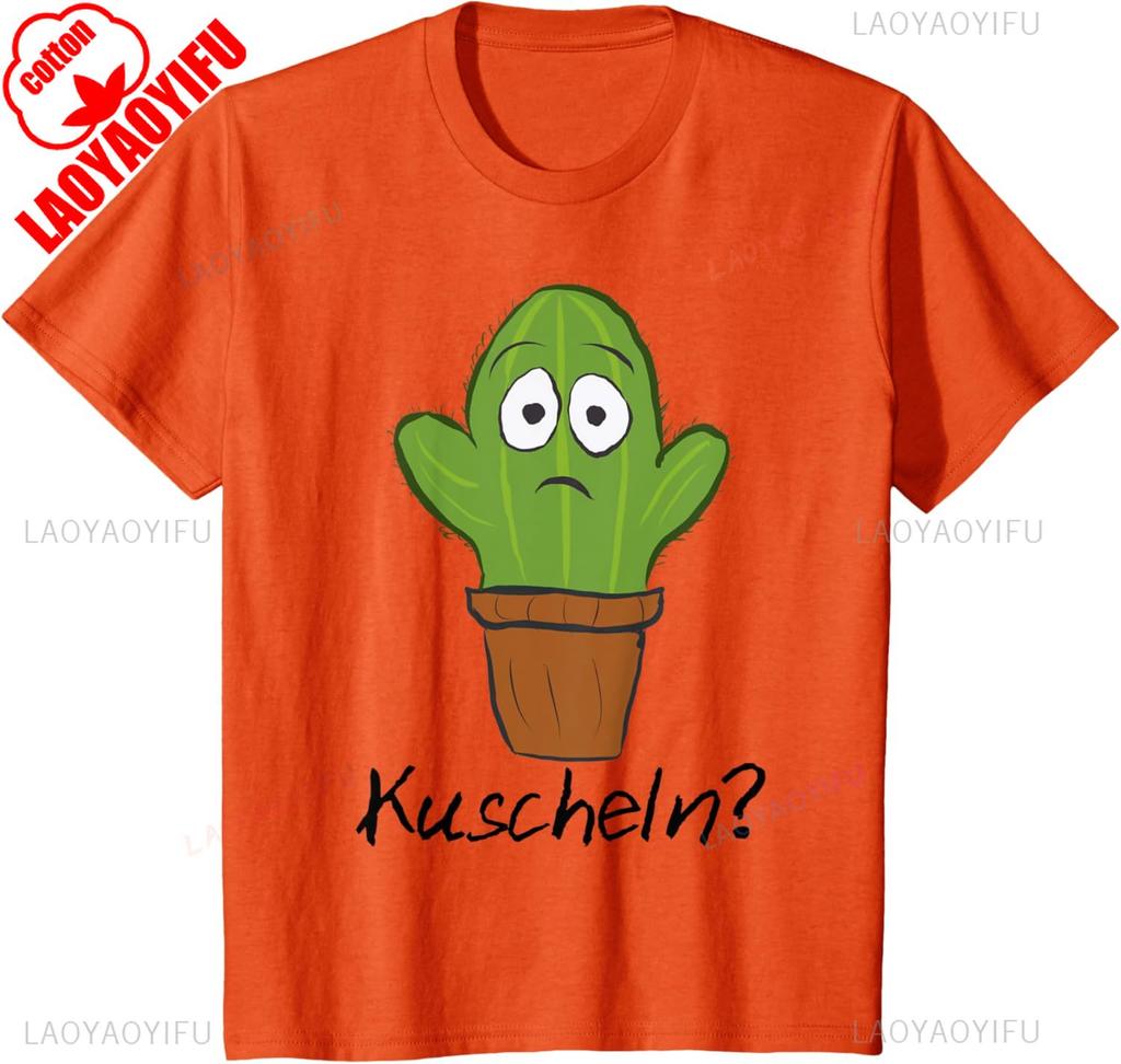 Cactus TShirt Funny Cute Cactus for Cuddling Cotton Summer Short Sleeve Tee White for Men Women Interesting Patterned Tops