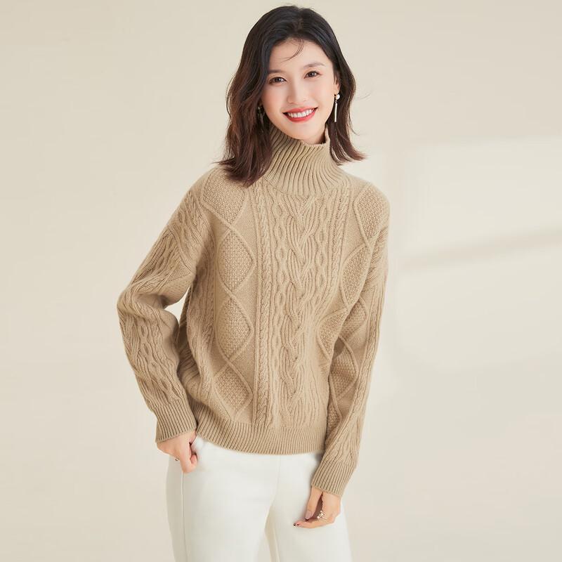 Women's 100% Thickened Merino Wool Turtleneck Cable Knit Sweater