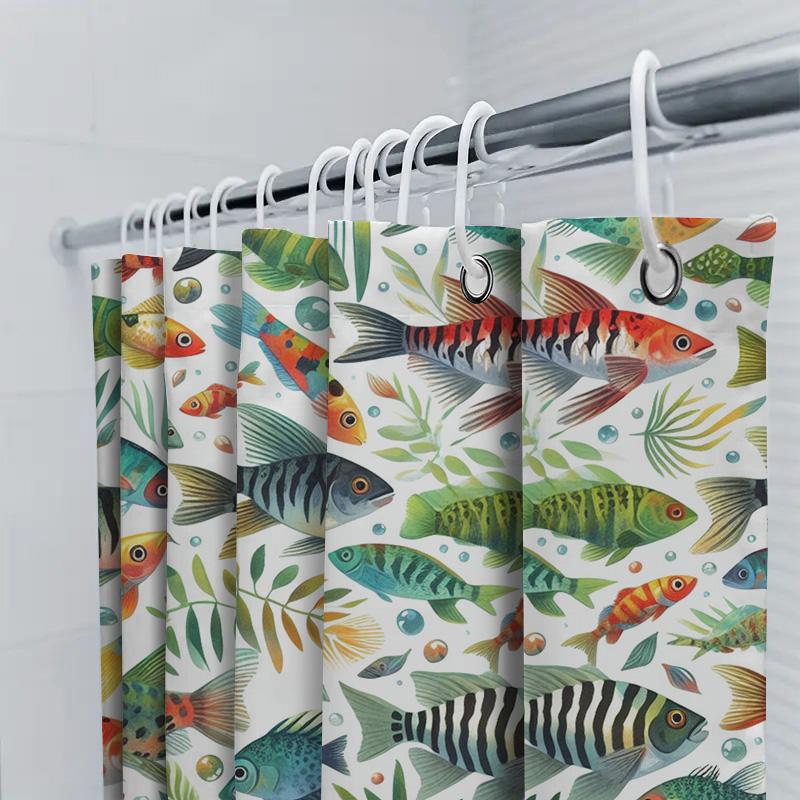 Colorful Fish Pattern Shower Curtain Waterproof Fabric Bathroom Decoration For Home Decor Size 72X84 Inch