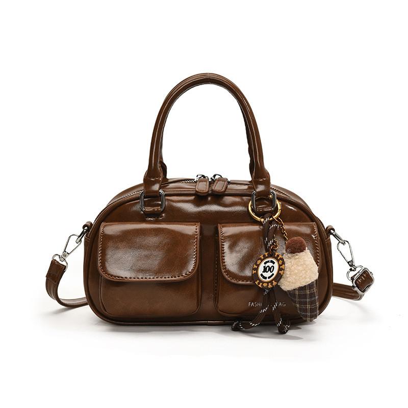 Brown Trendy Pu Bowling Bag For Women Versatile Crossbody Purse Perfect For Use Everyday