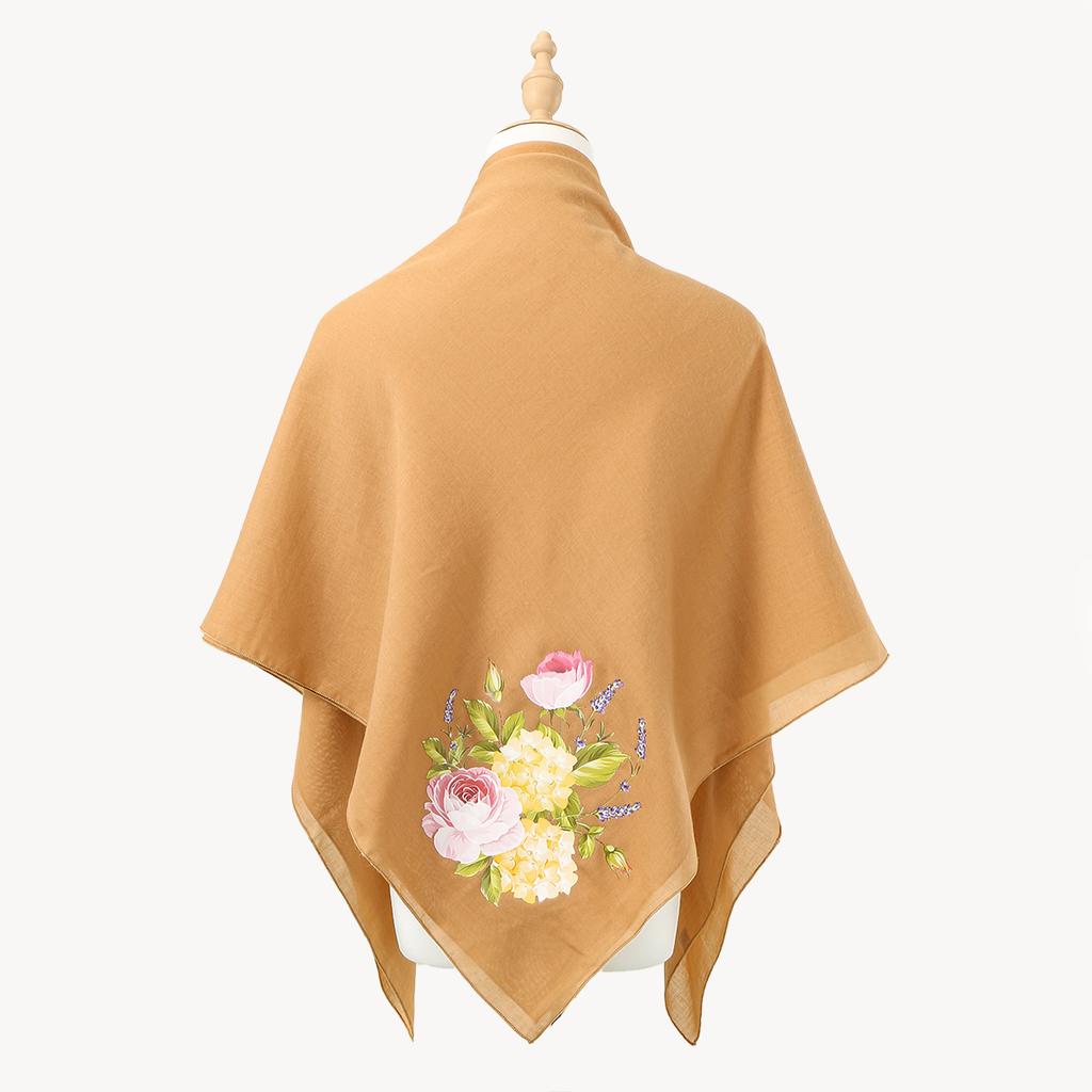 Muslim Ramadan Instant Square Scarf Flower printed Cotton Linen Handkerchief Headwraps Caps Ladies Islam Hijab 110*110cm