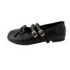 Retro Mary Jane Shoes Women's New Bow Buckle Belt Flat Bottom Inner Height Increase Single Shoes Ballet Leather Shoes