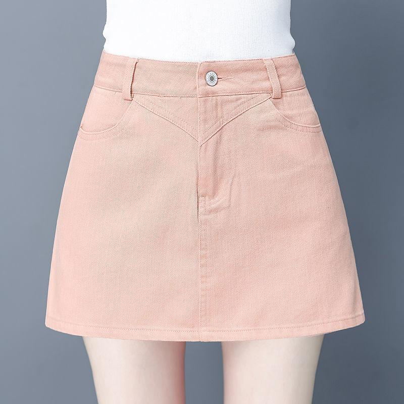 

Женские джинсовые шорты-юбка в корейском стиле, однотонные, летние, новые, уличная мода, свободные, с высокой посадкой, с карманами, женские, универсальные, повседневные джинсовые шорты XXL розовый
