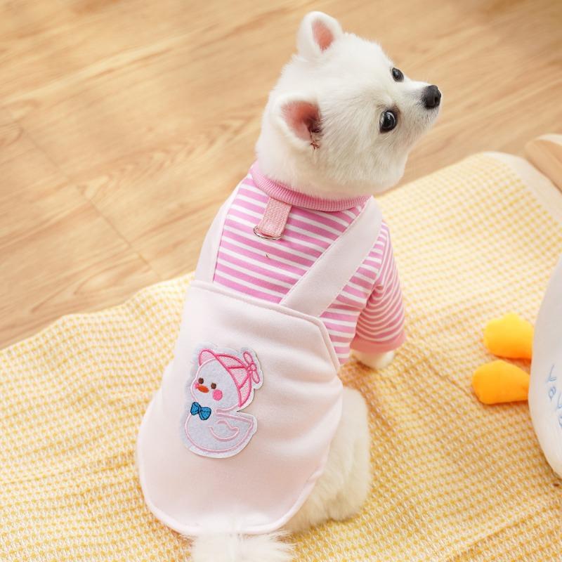 Pet Dog Clothes, Cat Autumn and Winter Fleece Dog Hoodies, Cat Striped Ducks, Medium-sized Dogs That Can Be Towed