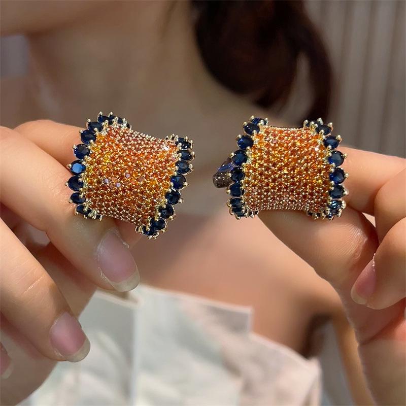 Elegant Heavy-Duty Colored Gemstone Earrings with 925 Silver Needle - Purple and Green Arched Design