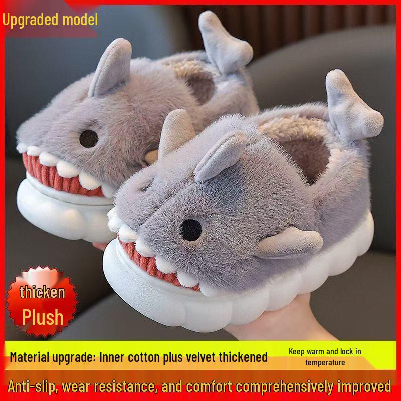 Children's Cartoon Shark Cotton Slippers - Non-Slip, Thick-Soled, Warm, Indoor Shoes for Boys