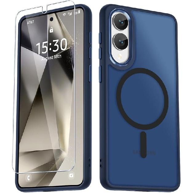 for Samsung Galaxy S24 FE Case, Matte Magnetic Phone Case with 1 Screen Protector, Support for Magsafe, Translucent Frosted Slim Shockproof