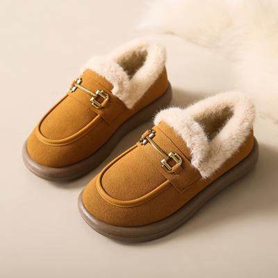 Chaussures pour femmes de mode automne et hiver couleur unie bout rond fond plat chaud en peluche chaussures en coton pour femmes