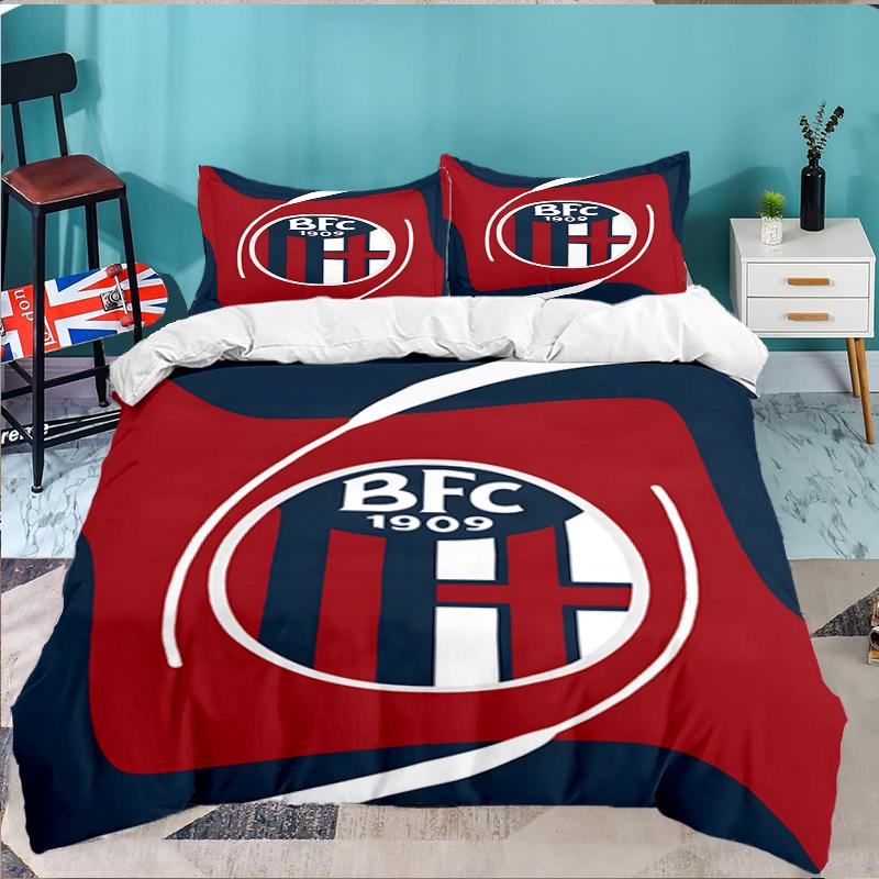 3PCS Football Bologna Bedding set,Ideal For1pc Duvet Cover And 2pcs Pillowcases Perfect for Christmas gift,Ideal for Bedroom, Dormitory