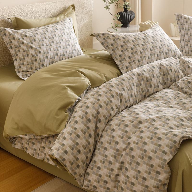 Sleep Grid Thickened Cotton Brushed Digital Printing Series Four Piece Set