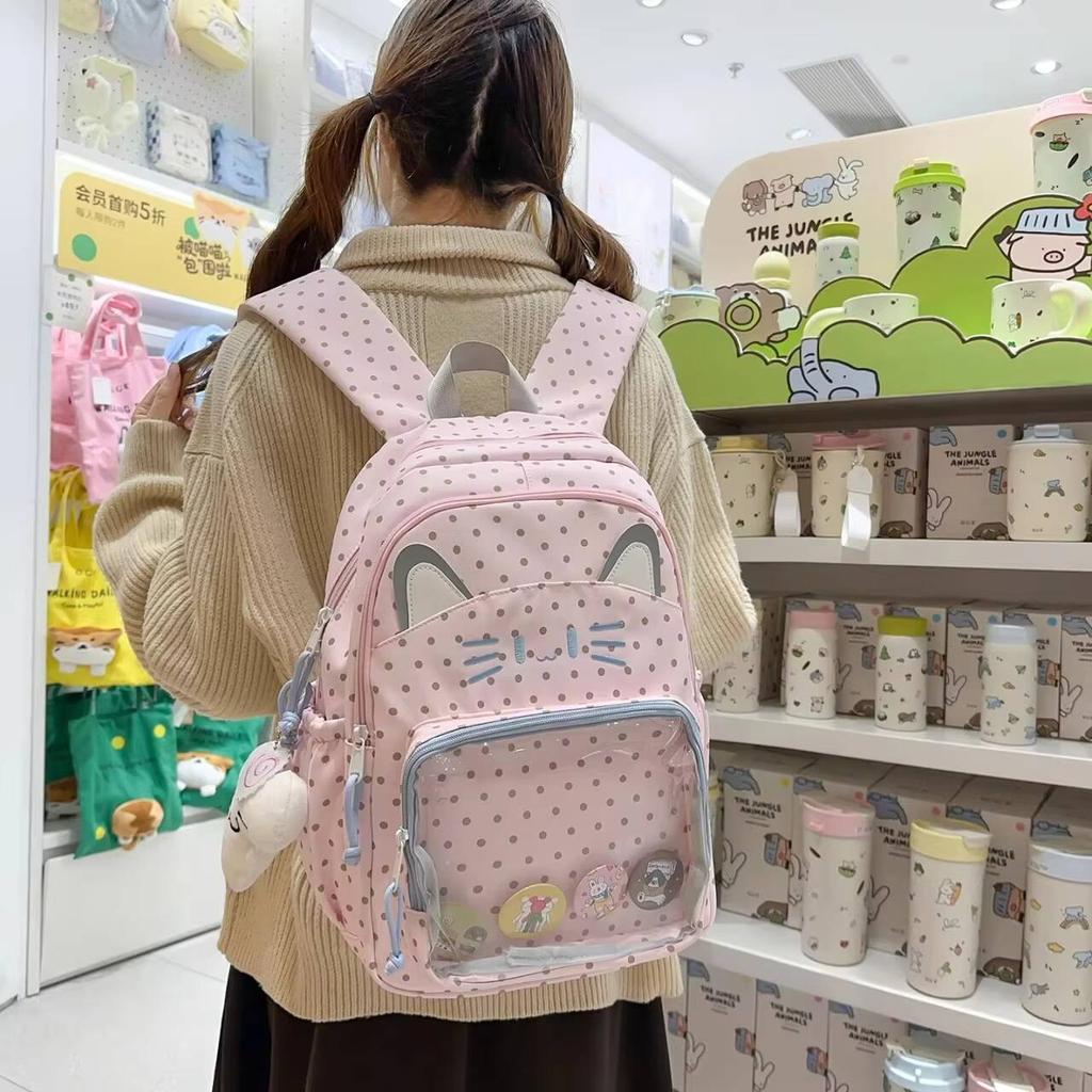 New Y2K Cute Cat Ita Backpacks Large Capacity Rucksack Girls Transparent DIY Display Knapsacks Outdoor Fashion Travel Schoolbags