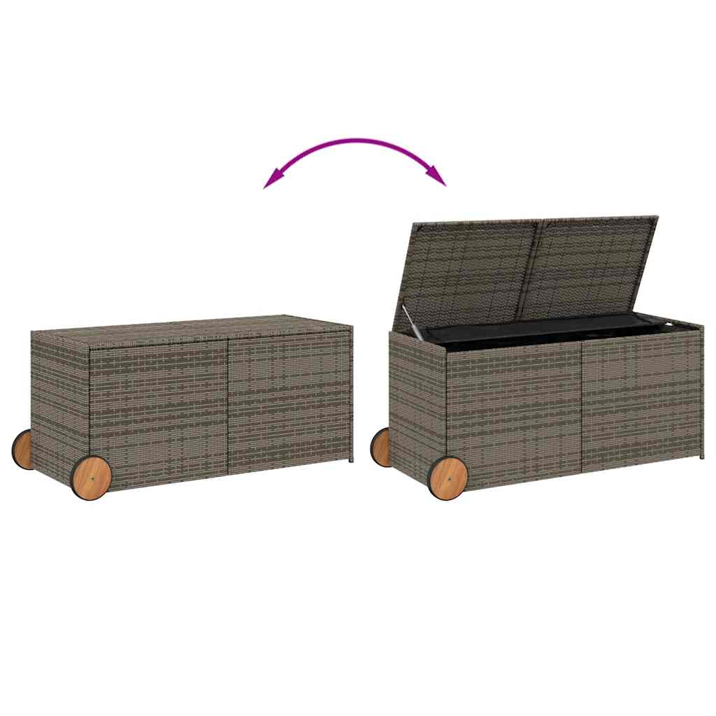 Garden Storage Chest with Wheels Gray 283 L Poly Rattan