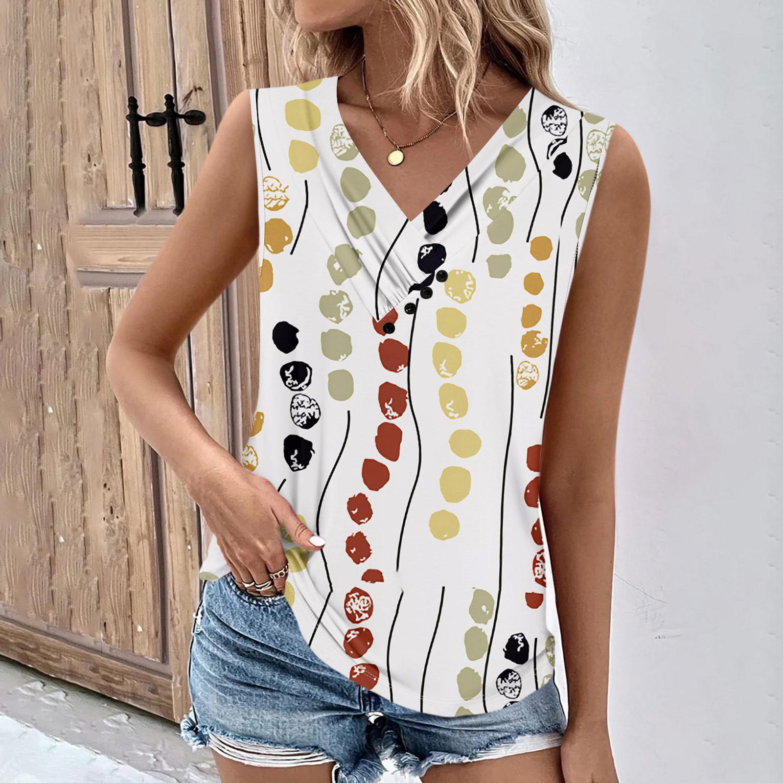 

Летние женские топы на бретелях с v-образным вырезом, повседневные рубашки без рукавов с принтом, повседневные свободные плиссированные футболки, футболки, женская блузка XL жёлтый