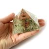 [GOLD STONE] Orgonite Pyramid with Prehnite and Single Quartz Crystals, Spiritual Item, Approximately 65-70mm Wide