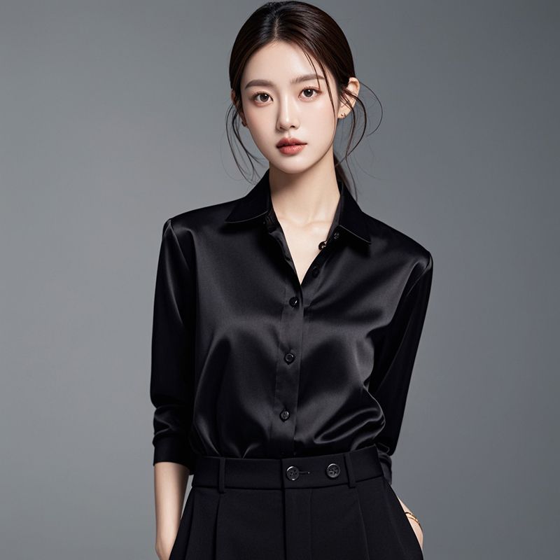 Women's Fashion Casual Spring Autumn Solid Color Print Long Sleeve POLO Neck Blouses & Shirts